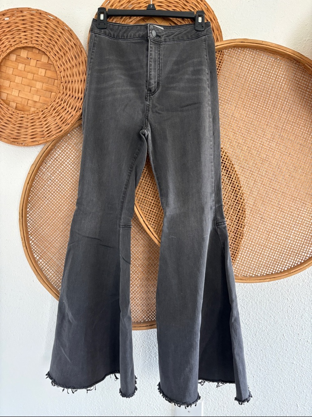Free People High-Waist Black Super Flared Bell Bottom Jeans size 28